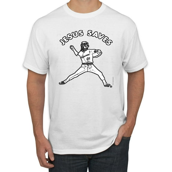 Wild Bobby, Jesus Saves Baseball Pitcher Reliever, Inspirational/Christian, Men's Graphic Tees, White, 4XL