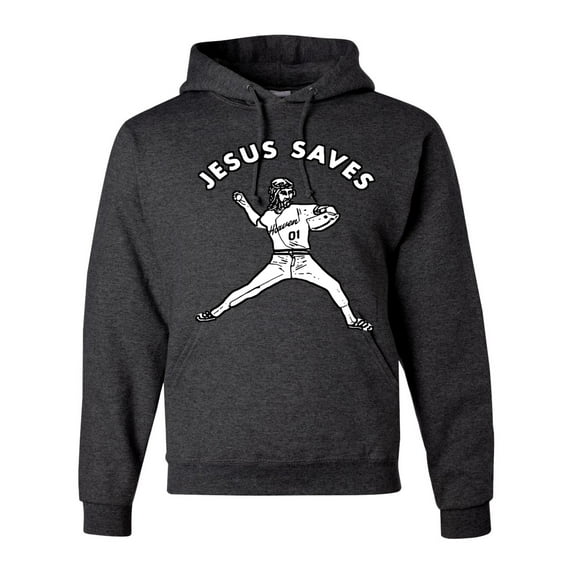 Wild Bobby, Jesus Saves Baseball Pitcher Reliever, Inspirational/Christian, Unisex Graphic Hoodie Sweatshirt, Heather Black, 2XL