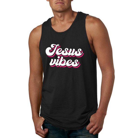 Wild Bobby, Jesus Vibes Inspirational/Christian Men Graphic Tank Top, Black, Small