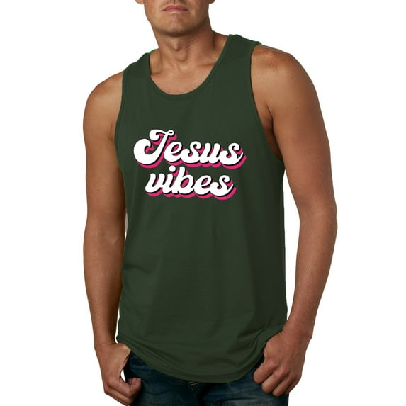 Wild Bobby, Jesus Vibes Inspirational/Christian Men Graphic Tank Top, Forest Green, Medium