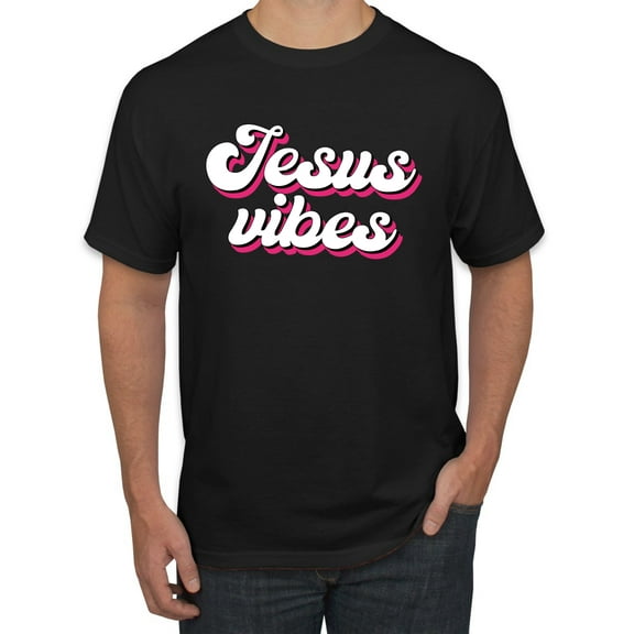 Wild Bobby, Jesus Vibes Inspirational/Christian Men Graphic Tee, Black, Small