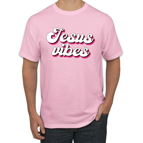 Wild Bobby, Jesus Vibes Inspirational/Christian Men Graphic Tee, Light Pink, Large
