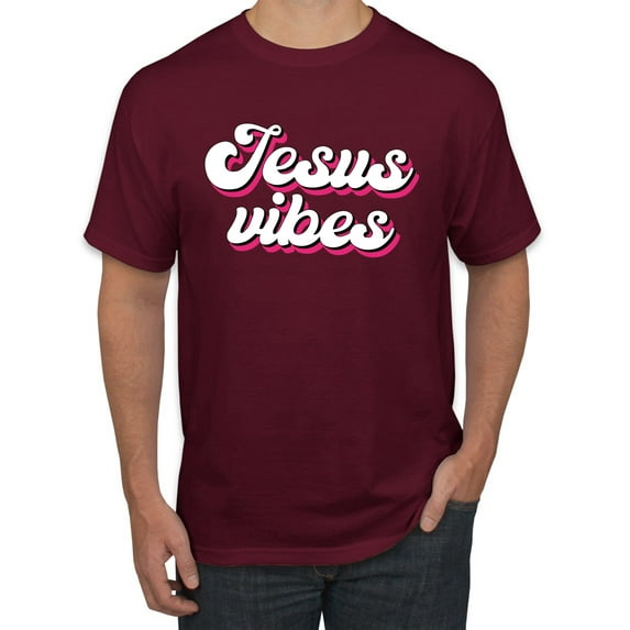 Wild Bobby Jesus Vibes Inspirational/Christian Men Graphic Tee, Maroon, 3X-Large