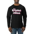 thumbnail image 1 of Wild Bobby, Jesus Vibes Inspirational/Christian Men Long Sleeve Shirt, Black, Large, 1 of 6