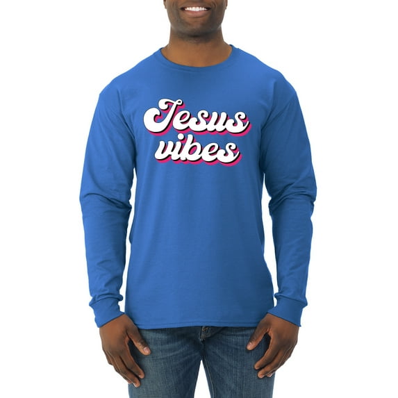 Wild Bobby, Jesus Vibes Inspirational/Christian Men Long Sleeve Shirt, Royal, Small