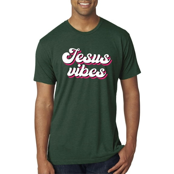 Wild Bobby, Jesus Vibes Inspirational/Christian Men Premium Tri Blend Tee, Forest Green, X-Large