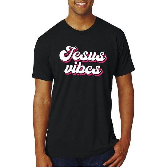 Wild Bobby Jesus Vibes Inspirational/Christian Men Premium Tri Blend Tee, True Black, X-Large