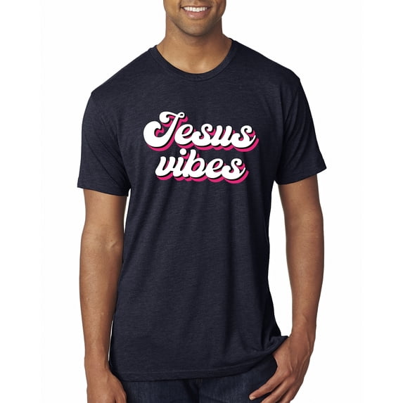 Wild Bobby, Jesus Vibes Inspirational/Christian Men Premium Tri Blend Tee, Vintage Navy, X-Large