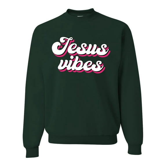 Wild Bobby, Jesus Vibes Inspirational/Christian Unisex Crewneck Graphic Sweatshirt, Forest Green, X-Large