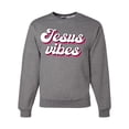 thumbnail image 1 of Wild Bobby, Jesus Vibes Inspirational/Christian Unisex Crewneck Graphic Sweatshirt, Heather Grey, X-Large, 1 of 6