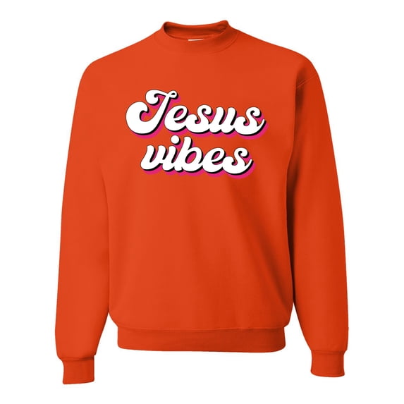Wild Bobby, Jesus Vibes Inspirational/Christian Unisex Crewneck Graphic Sweatshirt, Orange, Small