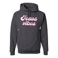 thumbnail image 1 of Wild Bobby, Jesus Vibes Inspirational/Christian Unisex Graphic Hoodie Sweatshirt, Charcoal, 3X-Large, 1 of 6