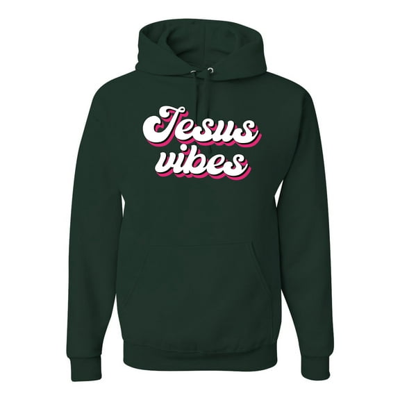 Wild Bobby, Jesus Vibes Inspirational/Christian Unisex Graphic Hoodie Sweatshirt, Forest Green, X-Large