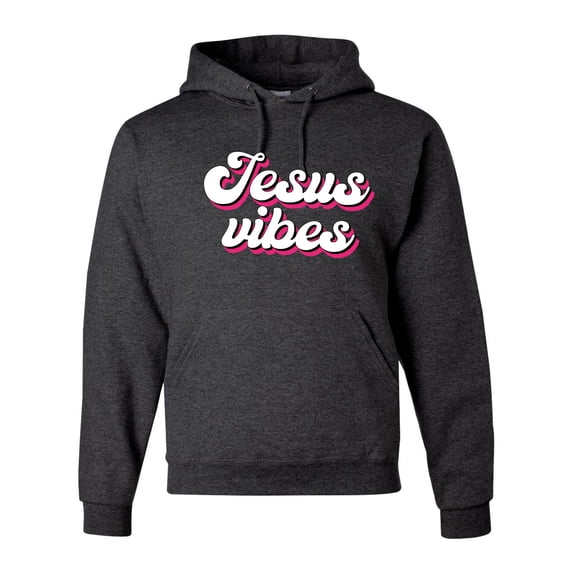 Wild Bobby, Jesus Vibes Inspirational/Christian Unisex Graphic Hoodie Sweatshirt, Heather Black, 3X-Large