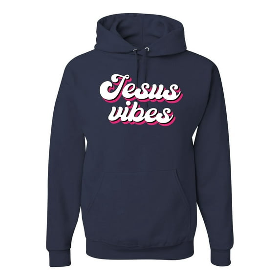 Wild Bobby, Jesus Vibes Inspirational/Christian Unisex Graphic Hoodie Sweatshirt, Navy, X-Large