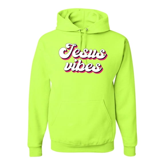 Wild Bobby, Jesus Vibes Inspirational/Christian Unisex Graphic Hoodie Sweatshirt, Safety Green, X-Large