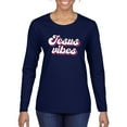 thumbnail image 1 of Wild Bobby Jesus Vibes Inspirational/Christian Women Graphic Long Sleeve Tee, Navy, XX-Large, 1 of 6