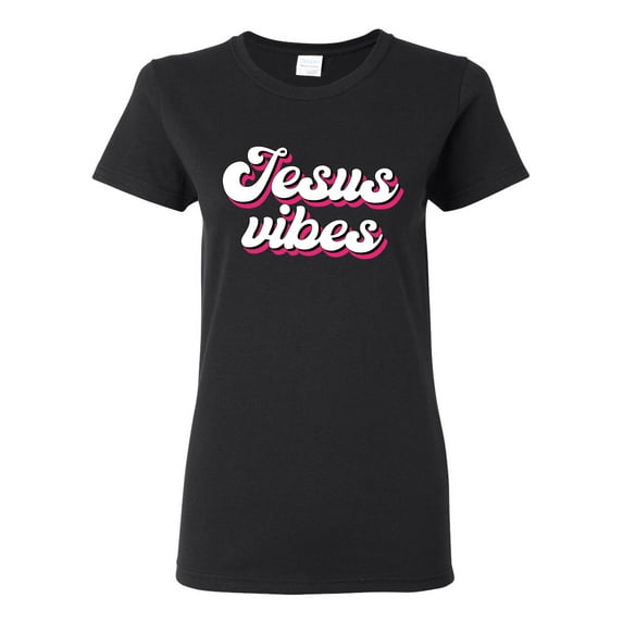 Wild Bobby Jesus Vibes Inspirational/Christian Women Graphic Tee, Black, Small