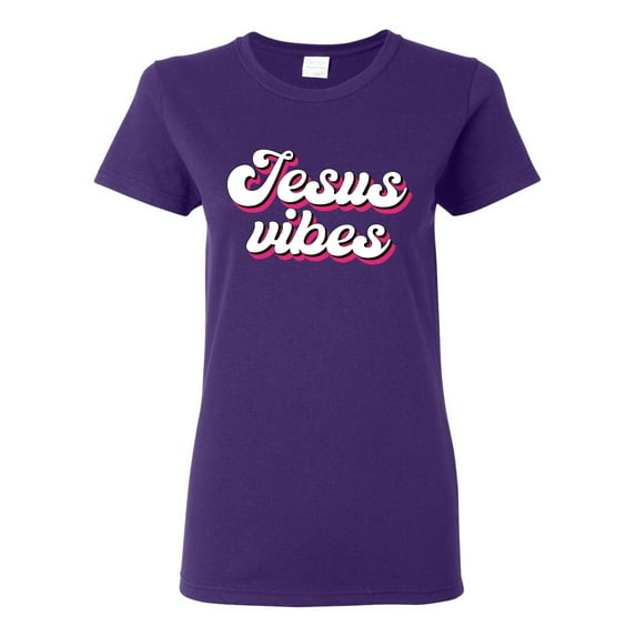 Wild Bobby Jesus Vibes Inspirational/Christian Women Graphic Tee, Purple, Large