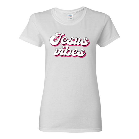 Wild Bobby Jesus Vibes Inspirational/Christian Women Graphic Tee, White, 3X-Large