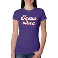 thumbnail image 1 of Wild Bobby Jesus Vibes Inspirational/Christian Women Slim Fit Junior Tee, Purple Rush, Small, 1 of 6