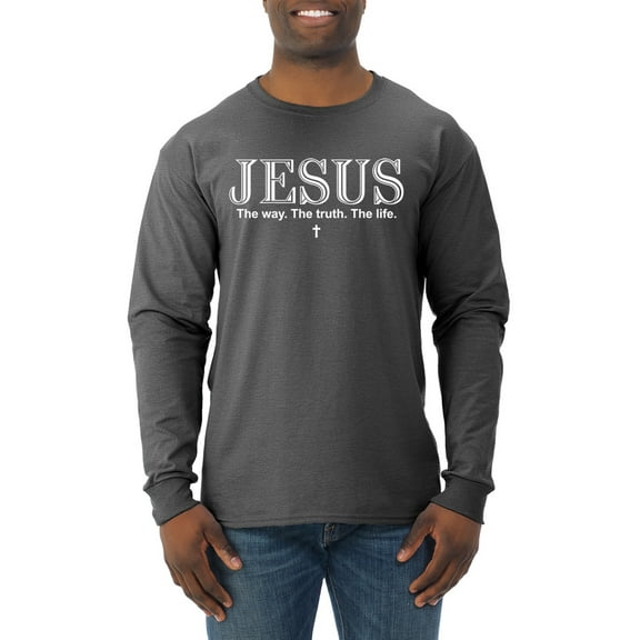 Wild Bobby Jesus the Way. The Truth. The Life Inspirational/Christian Men Long Sleeve Shirt, Heather Black, X-Large