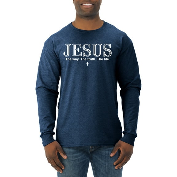 Wild Bobby Jesus the Way. The Truth. The Life Inspirational/Christian Men Long Sleeve Shirt, Vintage Heather Navy, Medium