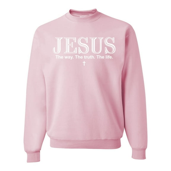Wild Bobby, Jesus the Way. The Truth. The Life Inspirational/Christian Unisex Crewneck Graphic Sweatshirt, Light Pink, Large