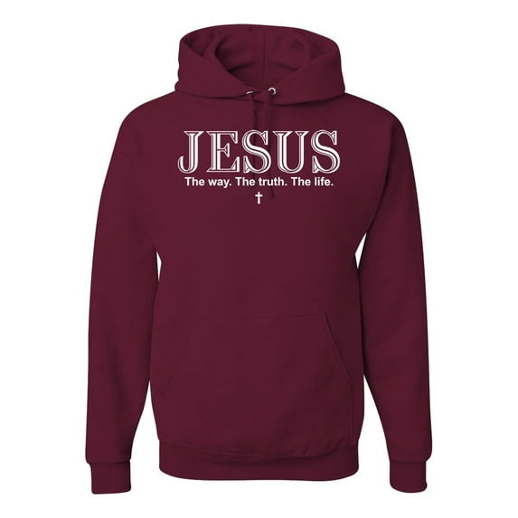 Wild Bobby Jesus the Way. The Truth. The Life Inspirational/Christian Unisex Graphic Hoodie Sweatshirt, Maroon, X-Large