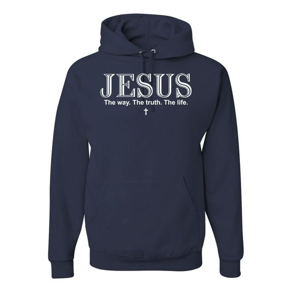 Wild Bobby Jesus the Way. The Truth. The Life Inspirational/Christian Unisex Graphic Hoodie Sweatshirt, Navy, XX-Large