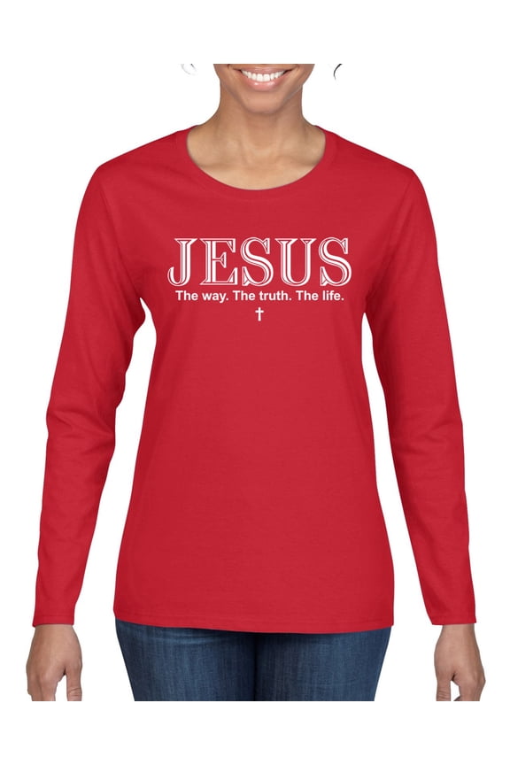 Jesus the Way. The Truth. The Life Inspirational/Christian Women Graphic Long Sleeve Tee, Red, X-Large