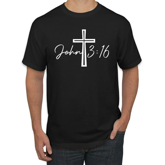 Wild Bobby John 3:16 Cross Inspirational/Christian Men Graphic Tee, Black, Small