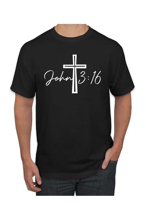 John 3:16 Cross Inspirational/Christian Men Graphic Tee, Black, Small