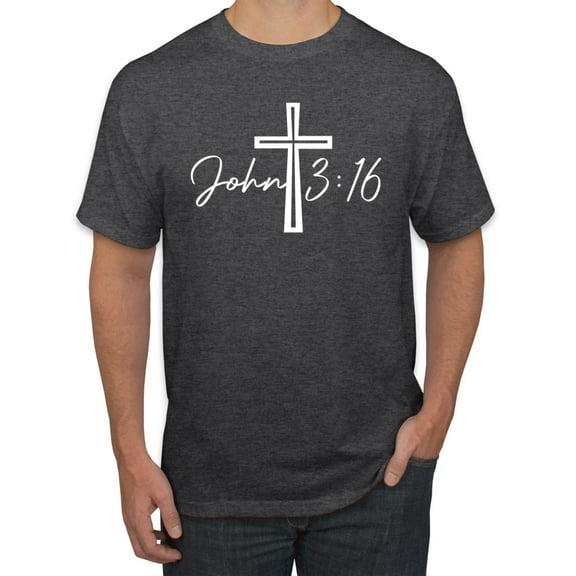 Wild Bobby John 3:16 Cross Inspirational/Christian Men Graphic Tee, Heather Black, X-Large