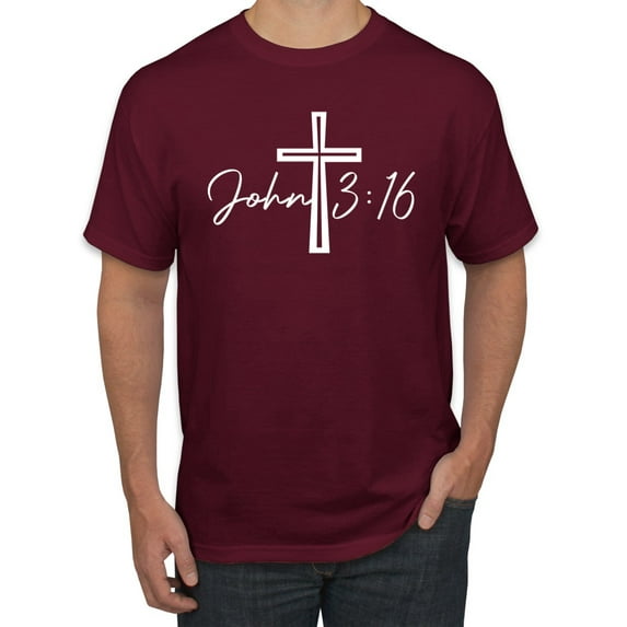 Wild Bobby John 3:16 Cross Inspirational/Christian Men Graphic Tee, Maroon, XX-Large