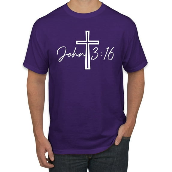Wild Bobby John 3:16 Cross Inspirational/Christian Men Graphic Tee, Purple, Large