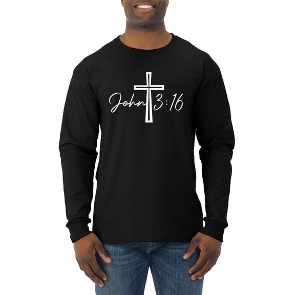 Wild Bobby John 3:16 Cross Inspirational/Christian Men Long Sleeve Shirt, Black, 3X-Large
