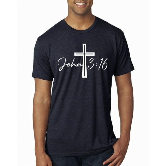 Wild Bobby John 3:16 Cross Inspirational/Christian Men Premium Tri Blend Tee, Vintage Navy, X-Large