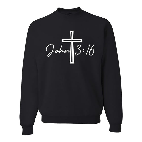 Wild Bobby John 3:16 Cross Inspirational/Christian Unisex Crewneck Graphic Sweatshirt, Black, Small