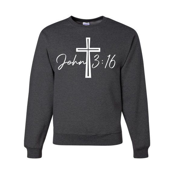 Wild Bobby John 3:16 Cross Inspirational/Christian Unisex Crewneck Graphic Sweatshirt, Heather Black, XX-Large