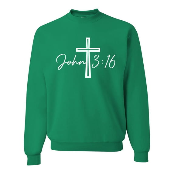 Wild Bobby John 3:16 Cross Inspirational/Christian Unisex Crewneck Graphic Sweatshirt, Kelly, Small