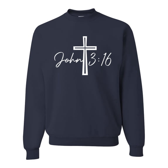 Wild Bobby John 3:16 Cross Inspirational/Christian Unisex Crewneck Graphic Sweatshirt, Navy, Medium