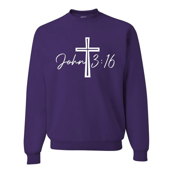 Wild Bobby John 3:16 Cross Inspirational/Christian Unisex Crewneck Graphic Sweatshirt, Purple, Small