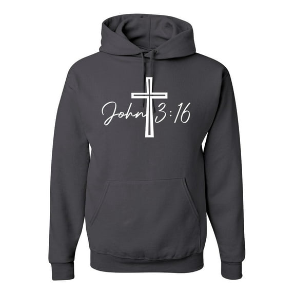 Wild Bobby John 3:16 Cross Inspirational/Christian Unisex Graphic Hoodie Sweatshirt, Charcoal, X-Large
