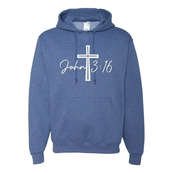 Wild Bobby John 3:16 Cross Inspirational/Christian Unisex Graphic Hoodie Sweatshirt, Vintage Heather Blue, X-Large