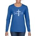 thumbnail image 1 of Wild Bobby John 3:16 Cross Inspirational/Christian Women Graphic Long Sleeve Tee, Royal, XX-Large, 1 of 5