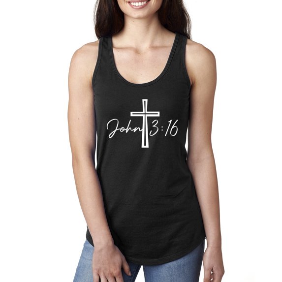 Wild Bobby John 3:16 Cross Inspirational/Christian Women Racerback Tank Top, Black, Small