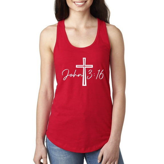 Wild Bobby John 3:16 Cross Inspirational/Christian Women Racerback Tank Top, Red, Large