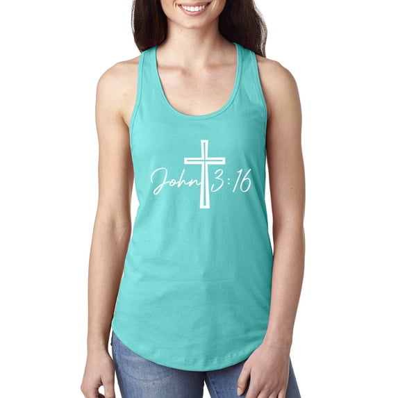 Wild Bobby John 3:16 Cross Inspirational/Christian Women Racerback Tank Top, Tahiti Blue, Medium