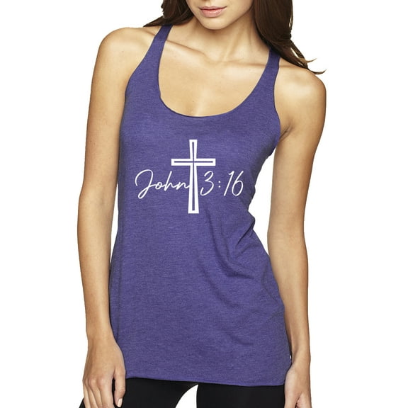 Wild Bobby John 3:16 Cross Inspirational/Christian Women Tri-Blend Racerback Tank Top, Purple Rush, X-Large